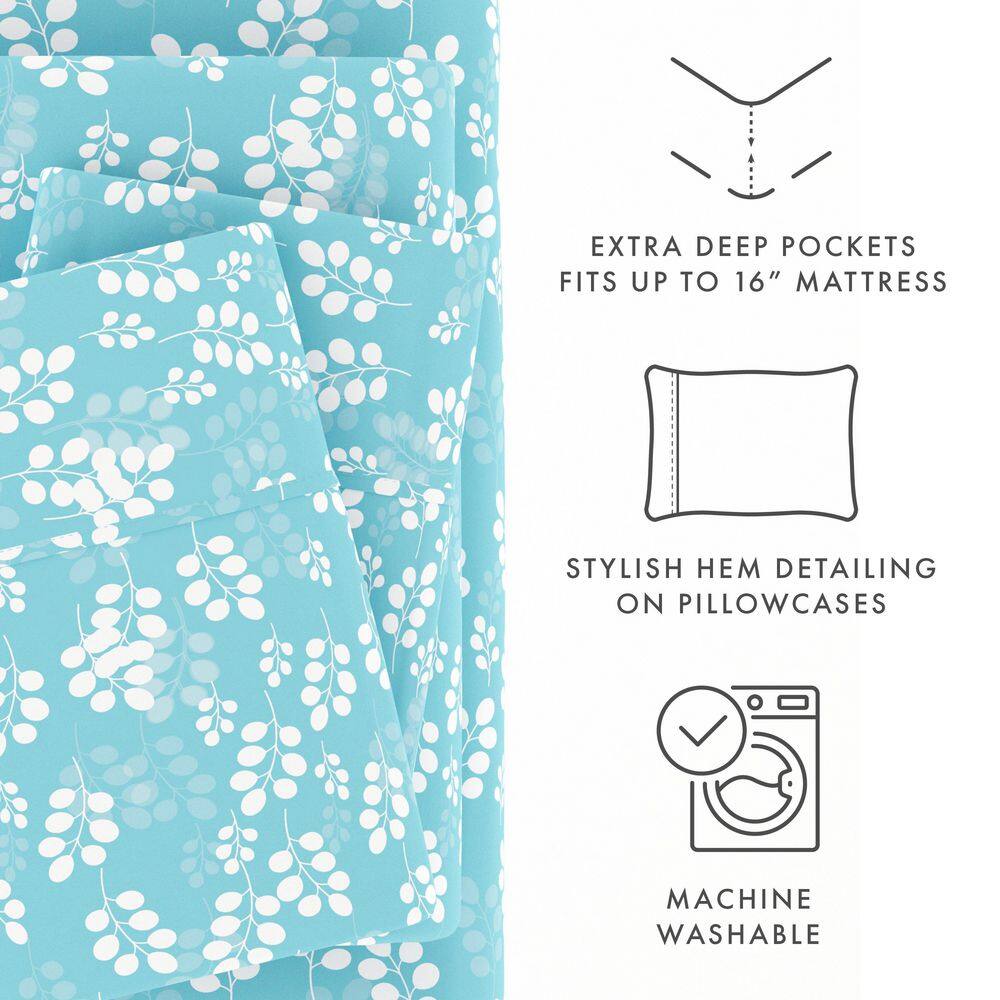 Pale Blue Floral Microfiber Twin Sheet Set