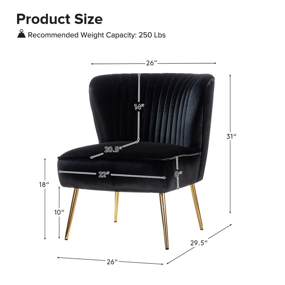 Monica Black Velvet Side Chair with Polished Gold Legs