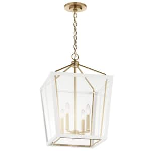 Delvin 24 in. 4-Light Champagne Bronze and White Traditional Foyer Hanging Pendant Light with Removable Clear Glass