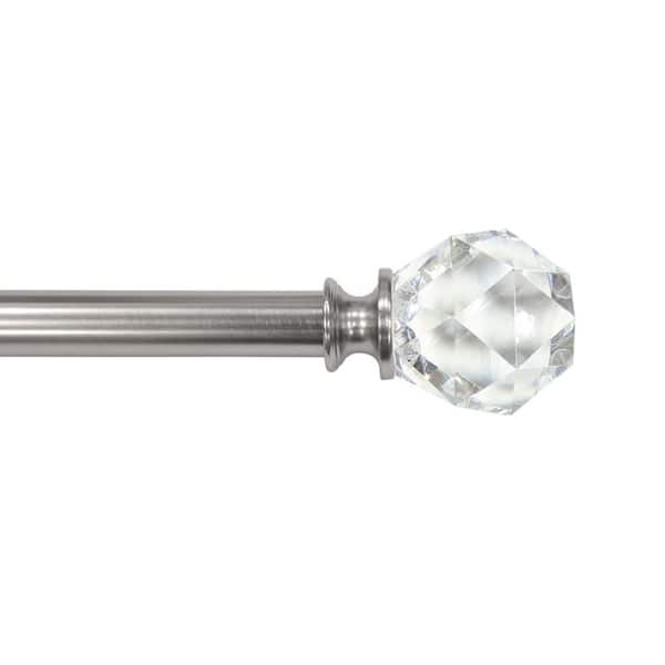 Lumi 66 in. - 120 in. Adjustable Single Curtain Rod 3/4 in. Dia. in Brushed Nickel with Faceted Crystal finials