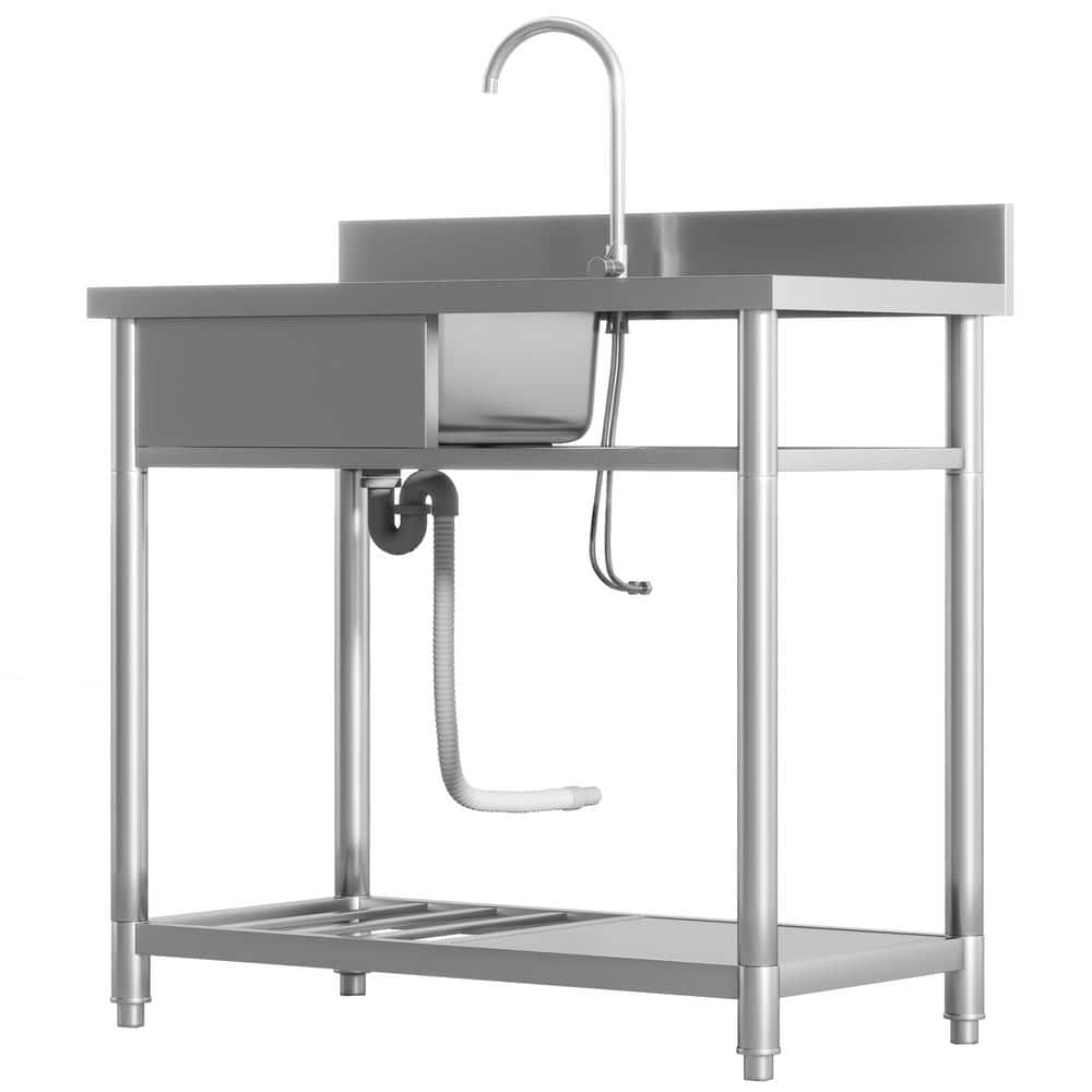 39 in. Stainless Steel Sink, 1-Compartment Commercial Sink with Cold and Ho