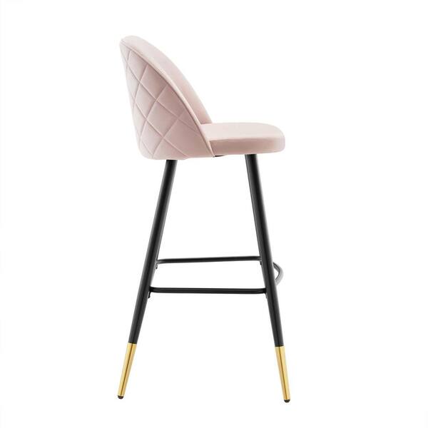 Cordial 40.5 in. Pink Low Back Metal Frame Cushioned Bar Stool with Velvet Seat (Set of 2)
