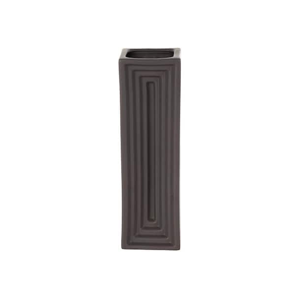 Litton Lane 15 in. Black Concaved Square Ceramic Decorative Vase
