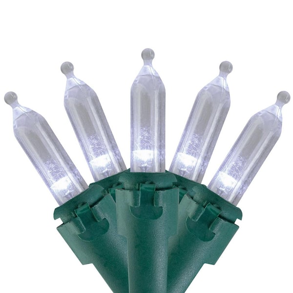 Set of 50 Pure White LED Mini Christmas Lights with Green Wire
