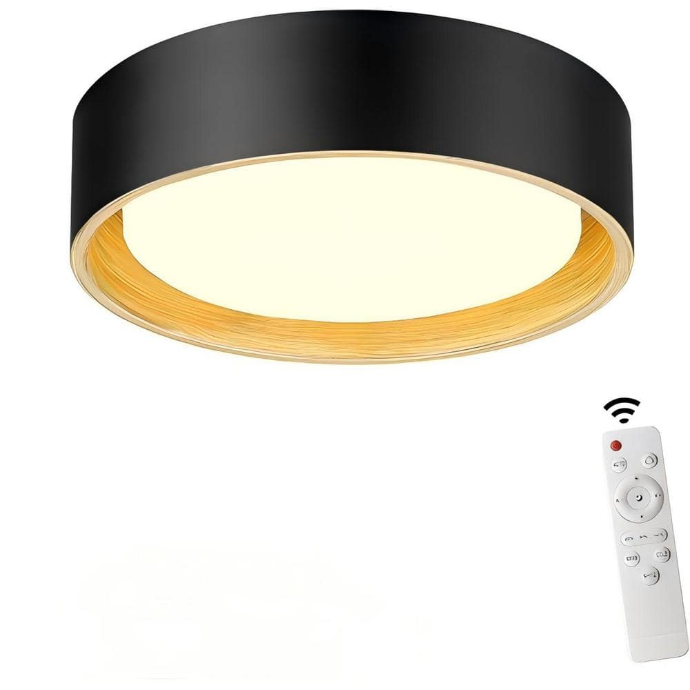 3000K-6500K 14-Watt Integrated LED 12.6 in Black and Wood Grain Flush Mount with Metal Shade and No Bulbs Included price history on PriceWatchPro