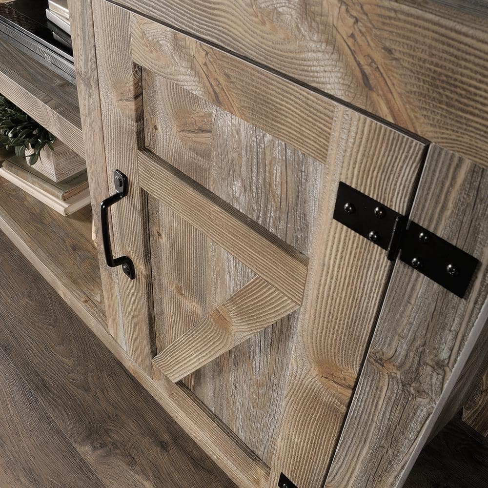 Black Rustic Wood Farmhouse TV Stand with Cabinet
