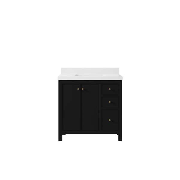 Willow Collections Chicago 36 in. W x 22 in. D x 36 in. H Single Sink Bath Vanity Center in Black with 2 in. White Quartz Top