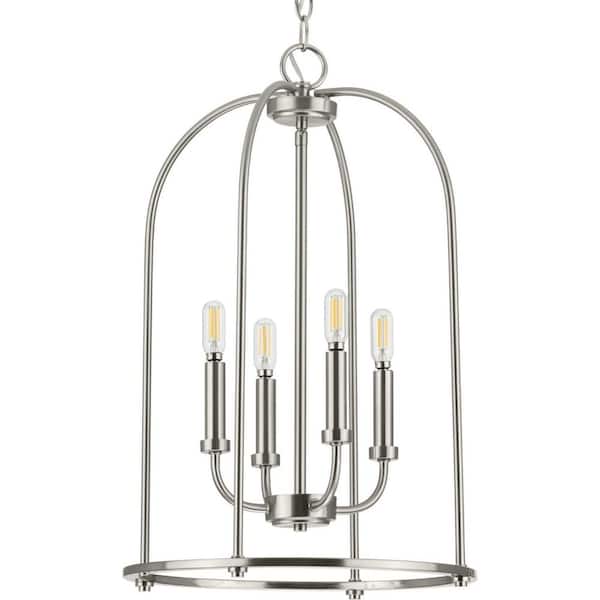 Progress Lighting Leyden Collection 4-Light Brushed Nickel Farmhouse Foyer Pendant Light