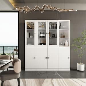 3-in-1 White Wood Buffet and Hutch Combination Cabinet with Glass Doors, Shelves (62.9 in. W x 12.2 in. D x 70.9 in. H)