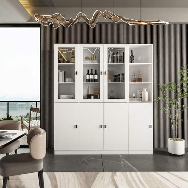 FUFU&GAGA 68.9 in. H White Wood Doors Accent Cabinet with 4-Tier