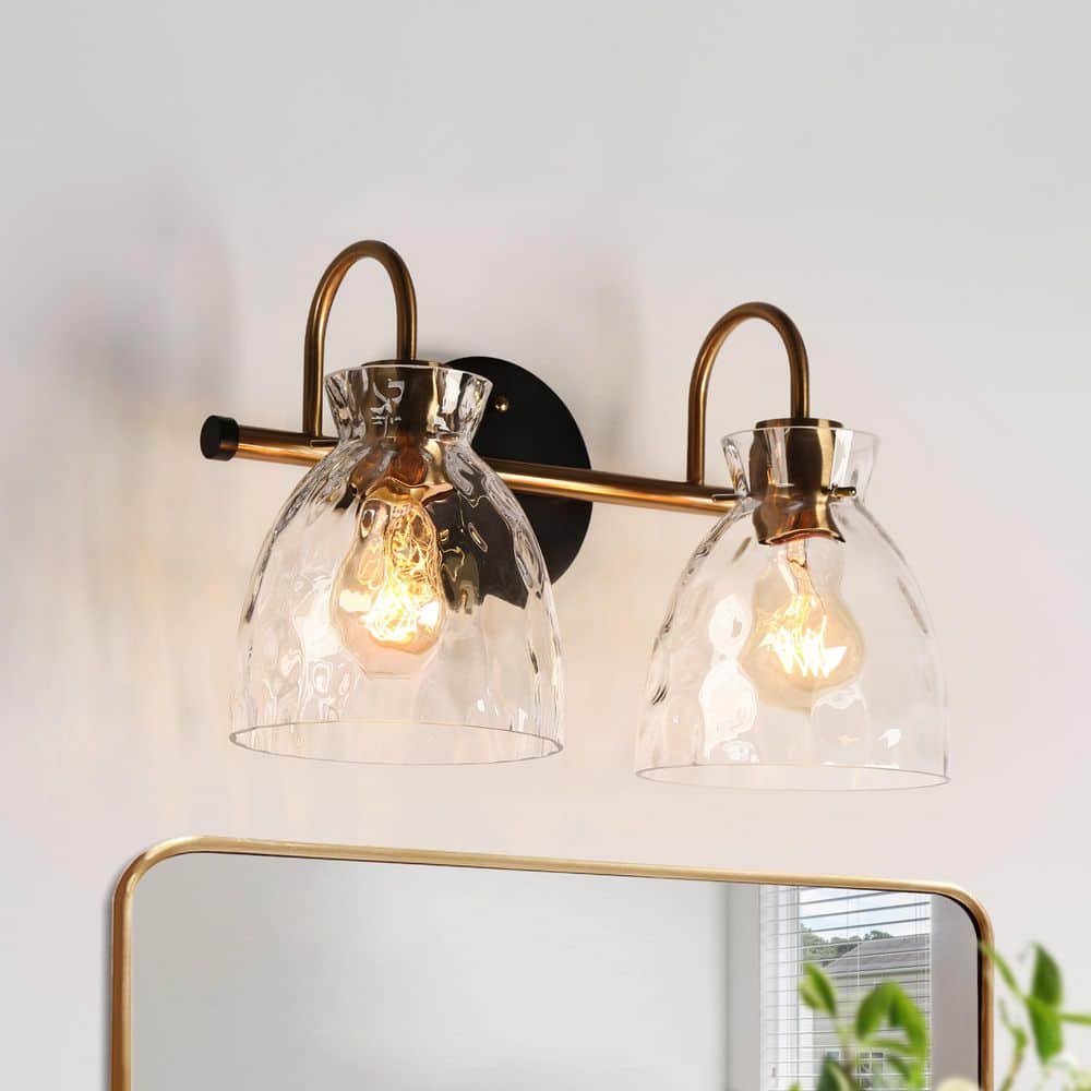 14.6 in. 2-Light Black and Brass Bell Bathroom Vanity Light with Clear Glass Shades price history on PriceWatchPro