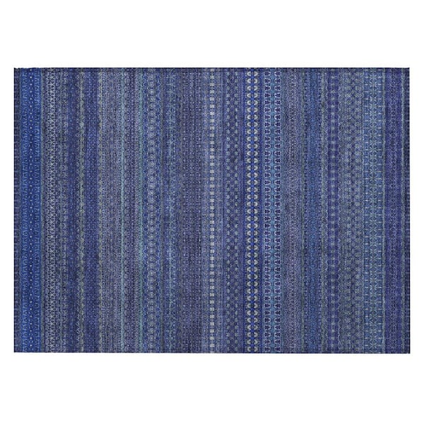 Navy Blue 2 ft. x 3 ft. Woven Striped Polyester Rectangle Indoor/Outdoor Area Rug