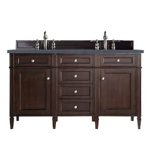 Brittany 60 in. W x 23.5 in.D x 34 in. H Double Vanity in Burnished Mahogany with Quartz Top in Charcoal Soapstone