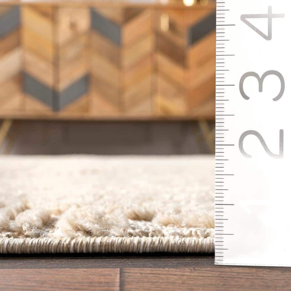 Kerry Beige Geometric Tasseled 7x9 Synthetic Area Rug