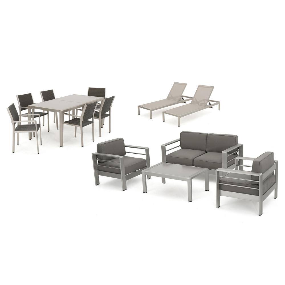 Gray Aluminum 10-Piece Patio Sofa and Dining Set