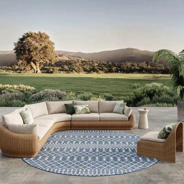 Positano Navy Blue 12 ft. Round x 12 ft. Moroccan Contemporary Round Area Rug