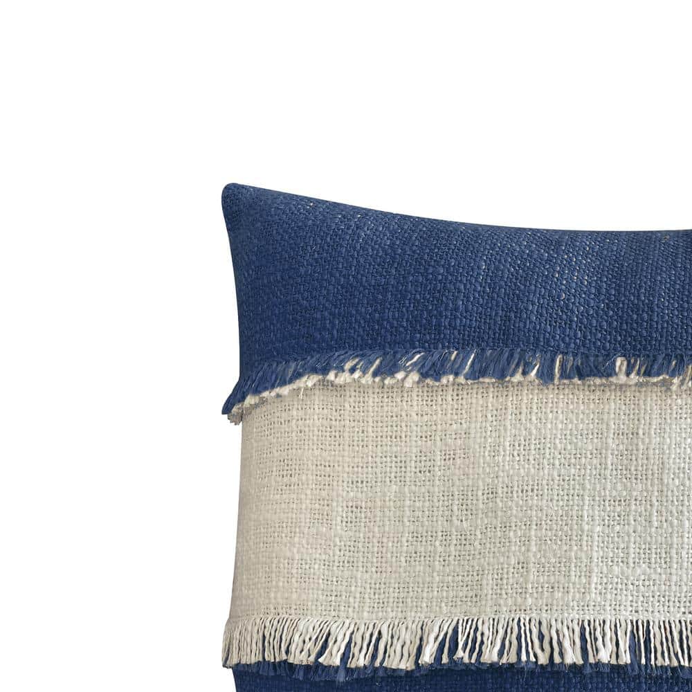 Navy Blue and Off-White Cotton Square Throw Pillow 18x18"