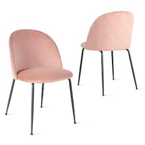 Pink Dining Chair Set of 2 Upholstered Velvet Chair Set with Metal Base for Living Room