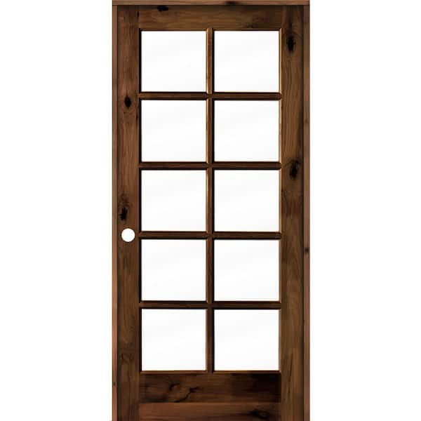 Krosswood Doors 32 in. x 80 in. Knotty Alder Right-Handed 10-Lite Clear Glass Red Mahogany Stain Wood Single Prehung Interior Door