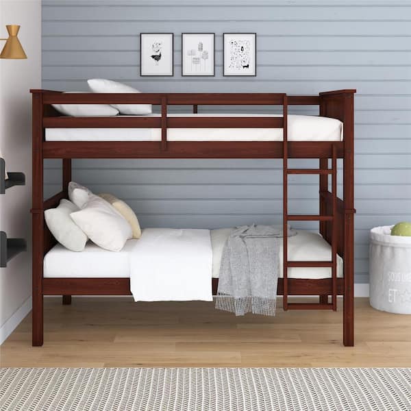 DHP KINGston Convertible Wood Bunk Bed, Nutmeg, Twin Over Twin DE06219 ...