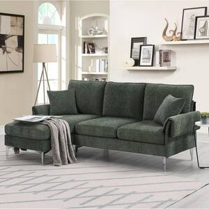 84 " W Rolled Arm 1-Piece Chenille L Shaped Convertible Sectional Sofa ,3-Seat Sofa with Reversible Chaise Lounge,Green