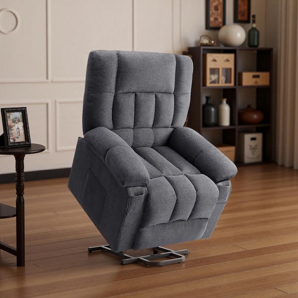 Grey Faux Linen Electric Power Lift Chair Recliner Home Theater Seating w/ Vibrating Massage and Heating, Remote Control