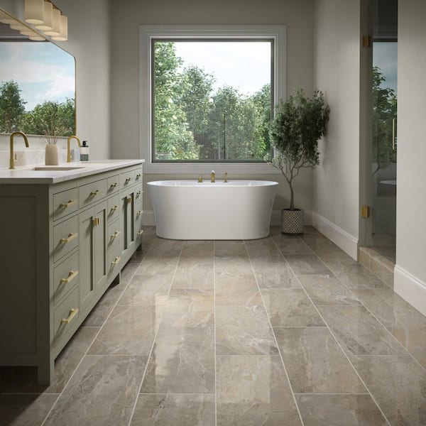Vero Marble Taupe 12 in. x 24 in. Polished Porcelain Floor and Wall Tile (15.5 sq. ft. /case)