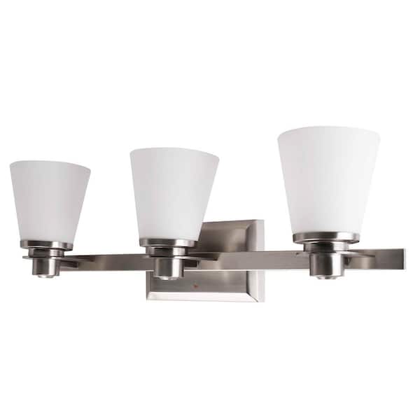 Unbranded 3-Light Brushed Nickel Vanity Lighting with Etched Opal Glass