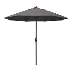9 ft. Black Aluminum Market Patio Umbrella Auto Tilt in Charcoal Sunbrella