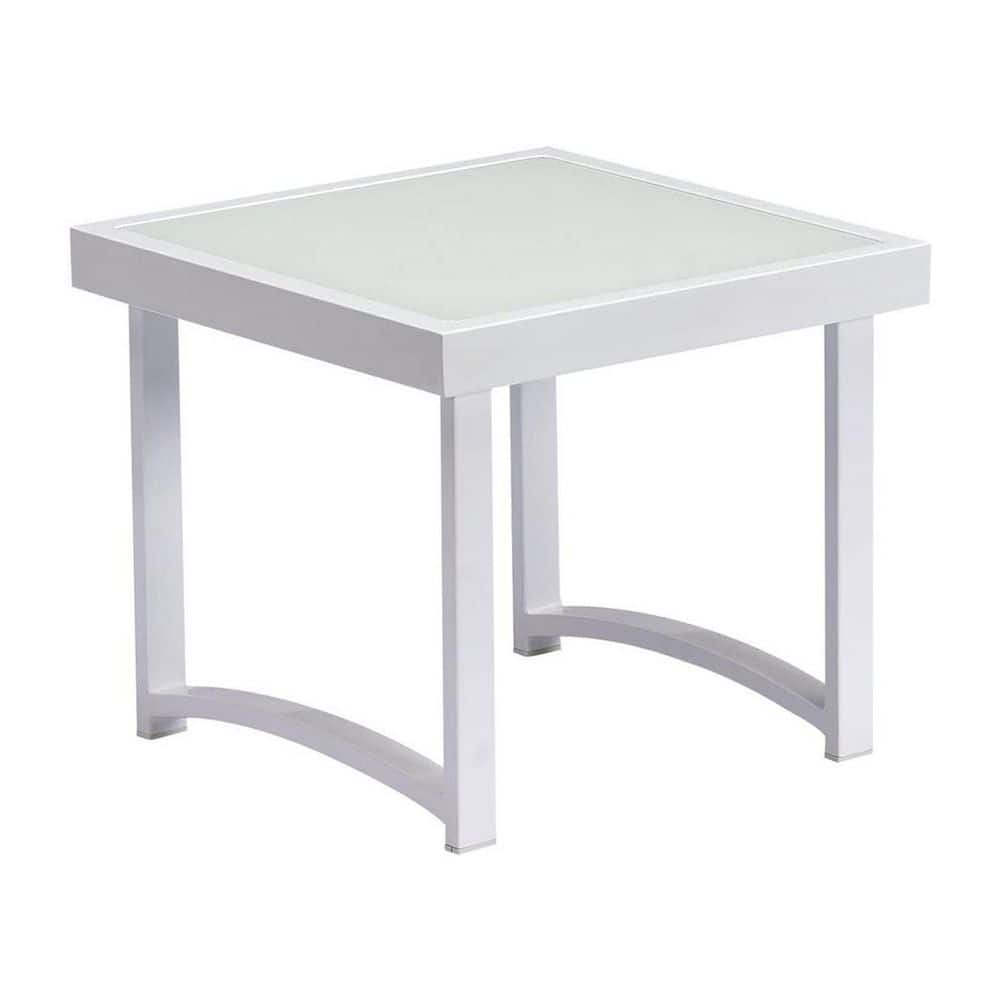 19 in. White Modern Square Aluminum Outdoor Coffee Table with Tempered Glas