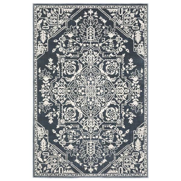 5 ft. Round Beige Geometric Washable Area Runner Rug