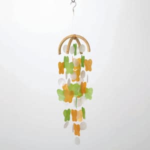 Asli Arts Collection 22 in. Butterfly Capiz Wind Chimes Patina Green/Marigold Outdoor Patio Home Garden Decor
