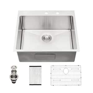 Stainless Steel 16 Guage 25 in. Single Bowl Drop-In Kitchen Sink with Bottom Grid