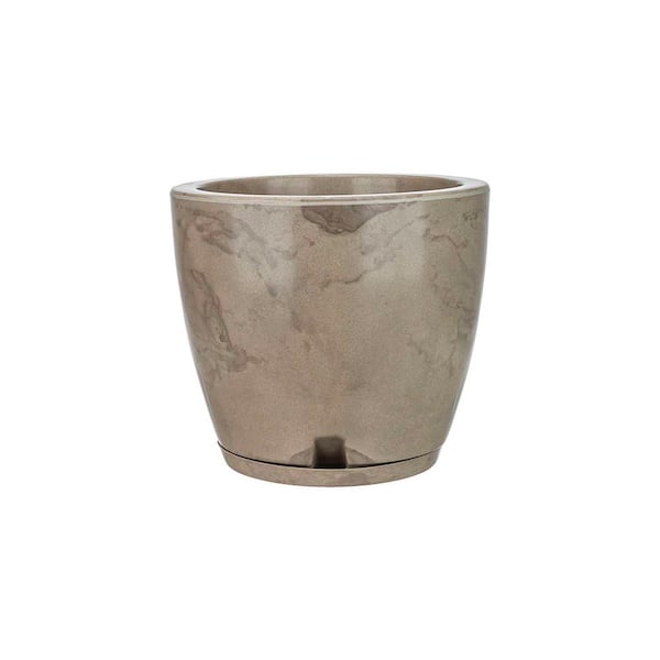 FLORIDIS Amsterdan Extra Small Beige Marble Effect Plastic Resin Indoor and Outdoor Planter Bowl