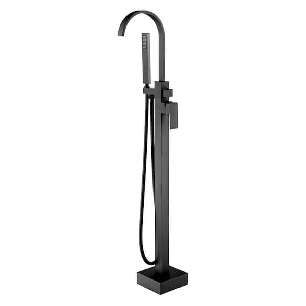 Eisen Home SevenFalls Single-Handle Freestanding Bathtub Faucet with Hand Shower in Matte Black