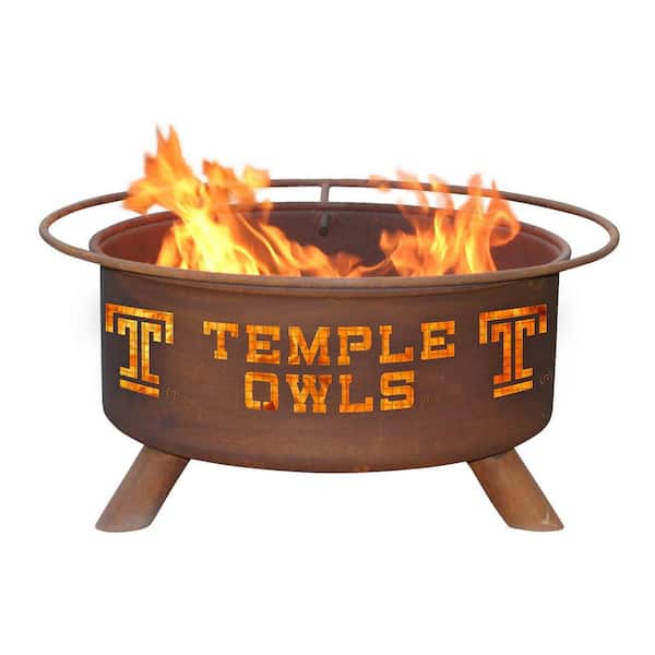 Temple 29 in. x 18 in. Round Steel Wood Burning Rust Fire Pit with Grill  Poker Spark Screen and Cover F473 - The Home Depot