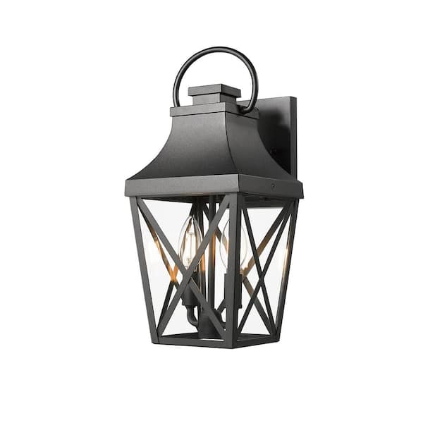 Sunpez 1-Pack 2-Lights Black Outdoor Sconce Coach with Clear Shade for Garage Patio Front Door, E12, No Bulbs Included (E)