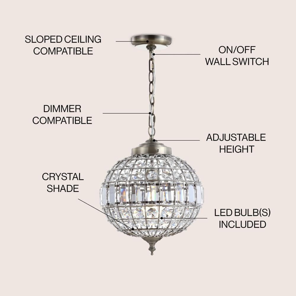 Georgina Antique Brass 12" Crystal Globe LED Pendant