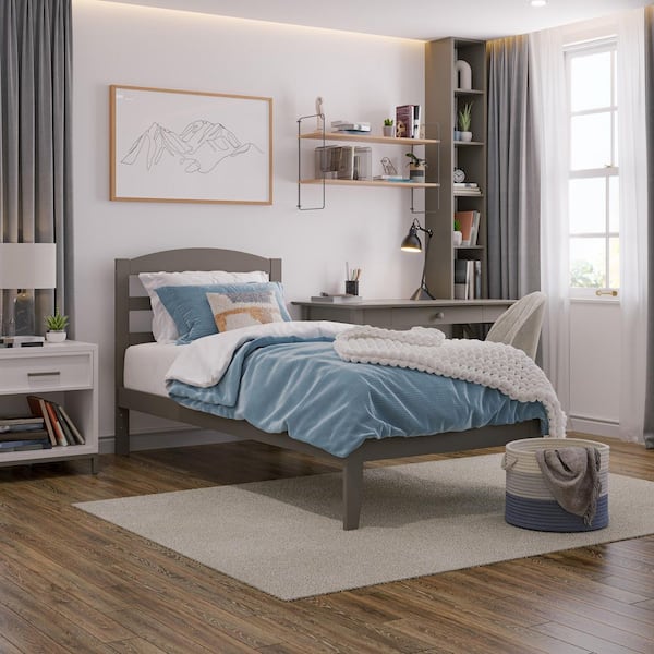 Warren 38-1/4 in. W Grey Twin Solid Wood Frame with Attachable USB Device Charger Platform Bed