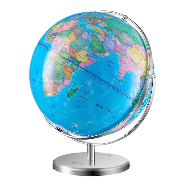Illuminated World Globe with Stand 16.54 in. x 13 in. 330.2 mm Educational Globe with Metal Base and LED Light for Kids