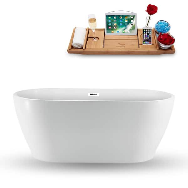 Streamline 59 in. Acrylic Flatbottom Non-Whirlpool Bathtub in Glossy White with Glossy White Drain and Overflow Cover