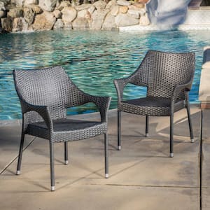 Cliff Grey Faux Rattan Outdoor Patio Dining Chair (Set of 2)