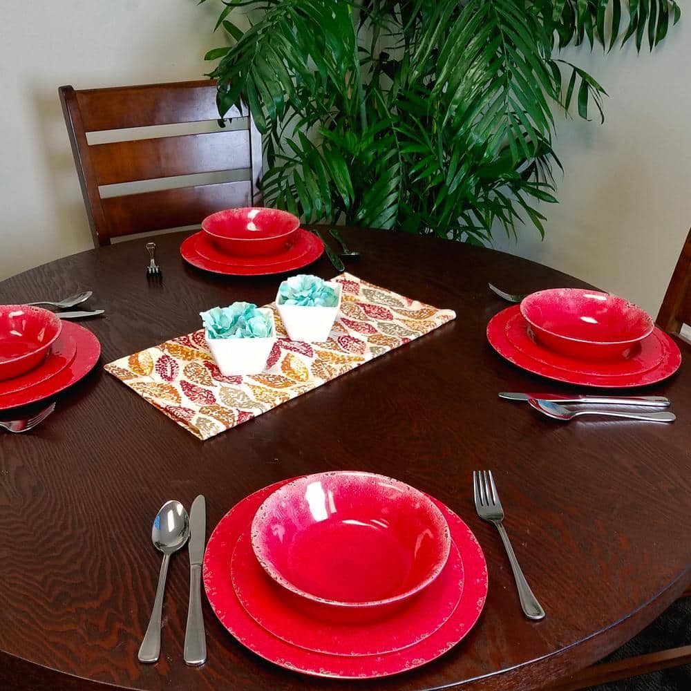 Mauna Red Melamine 12-Piece Dinnerware Set for Four