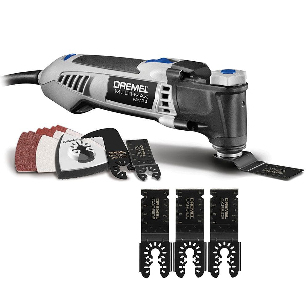 Dremel Multi-Max 3.5 Amp Variable Speed Corded Oscillating Multi-Tool Kit  with 3Pk Universal 1-1/8 in. Carbide Flush Blade MM35-01+MM485BU The Home  Depot