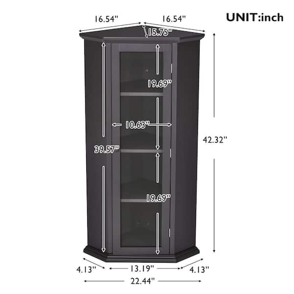 URTR Black Brown Wood Storage Cabinet Corner Floor Cabinet With Shelves ...