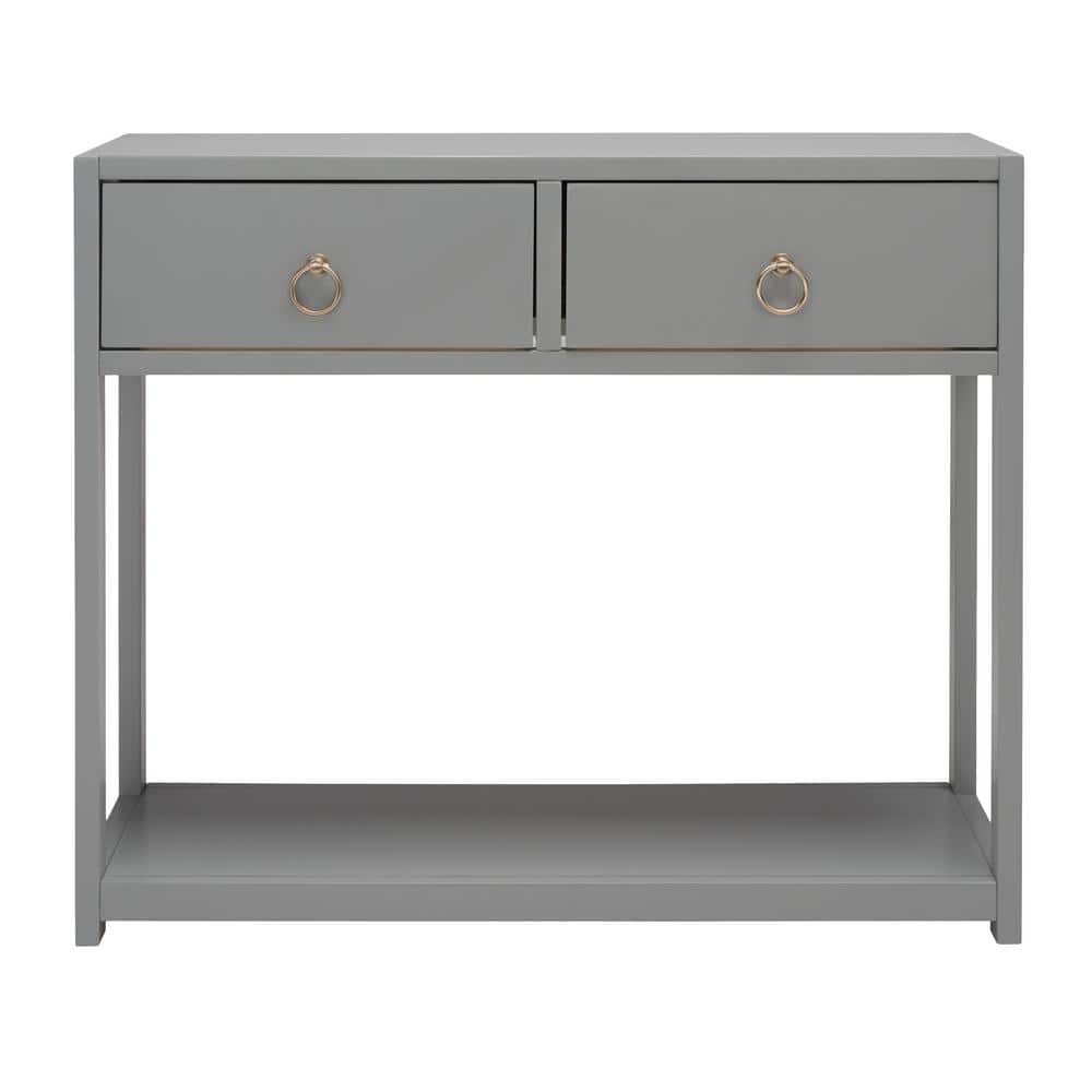 Amish Gray Matte Finish Console Table with Dual Storage Drawers