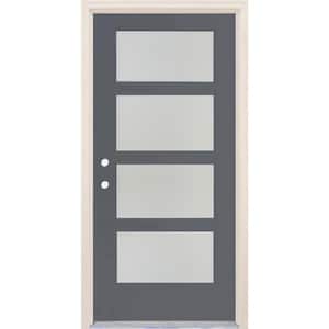 36 in. x 80 in. Right-Hand/Inswing 4 Lite Satin Etch Glass London Painted Fiberglass Prehung Front Door w/4-9/16" Frame
