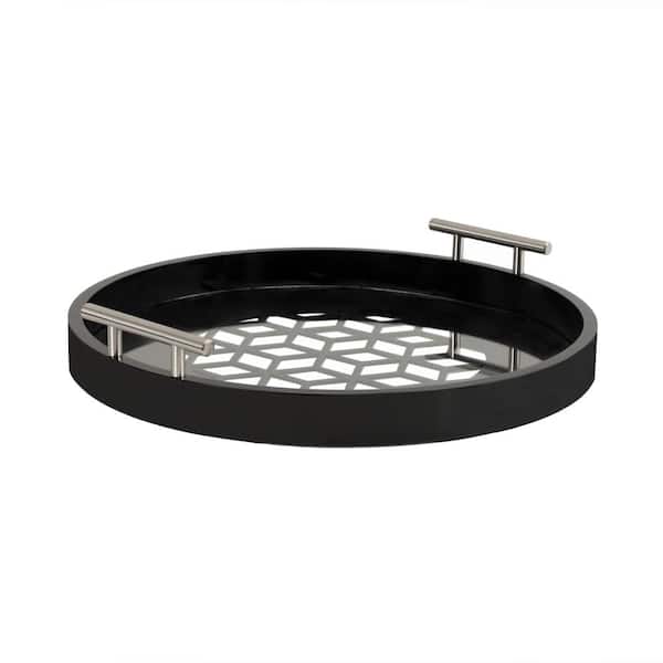 Caspen Black Round Wooden 16 in. Decorative Tray