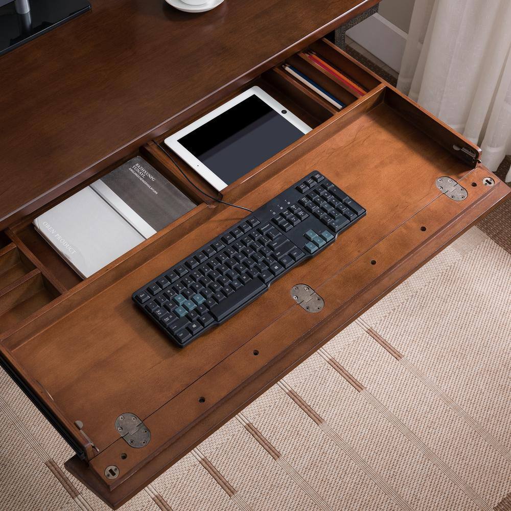 Empiria Medium Walnut Office Desk with Foundry Bronze Frame and Keyboard Tray