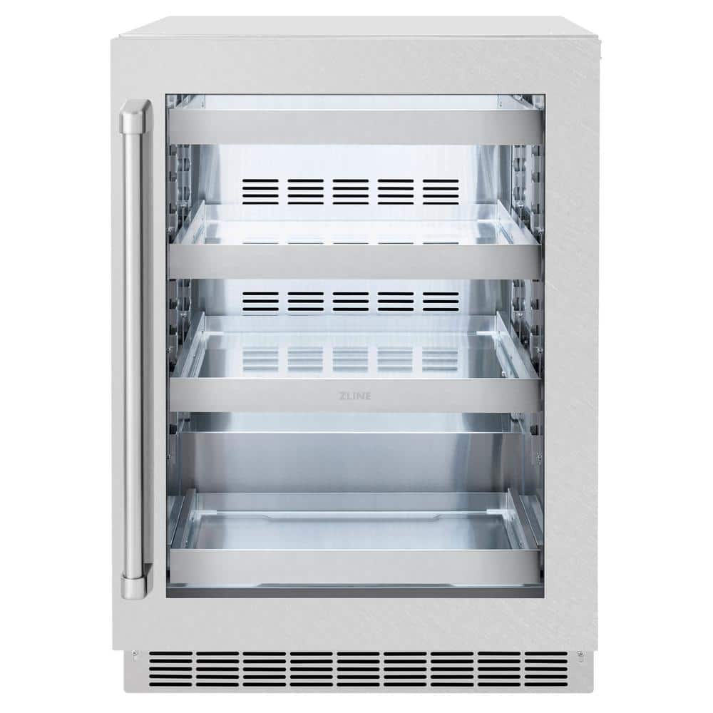 24" Stainless Steel Undercounter Beverage Fridge with Glass Door